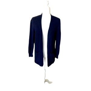 Madewell Ribbed Open Cardigan Sz Small Dark Blue Pockets Cotton Knit Sweater C9